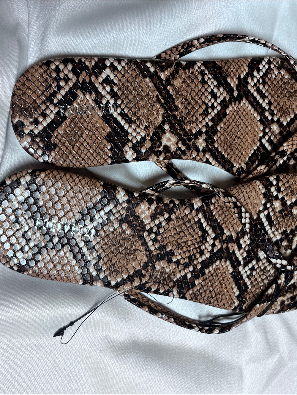 Snake Print Wrap Sandals in Brown and Black forever21.